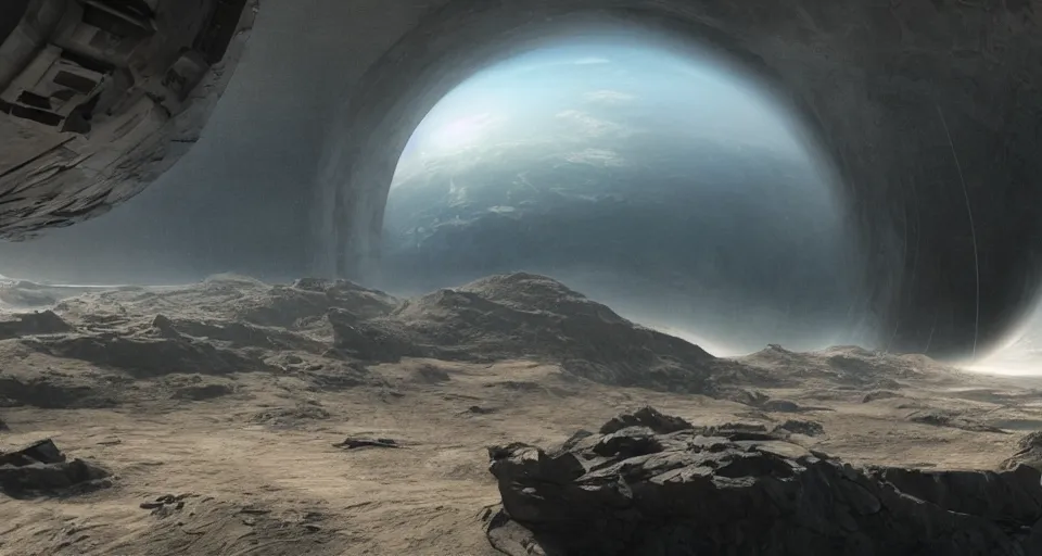 Prompt: a photorealistic view from inside a cylindrical earth, octane render, unreal engine 5, cinematic by Christopher Nolan, matte painting