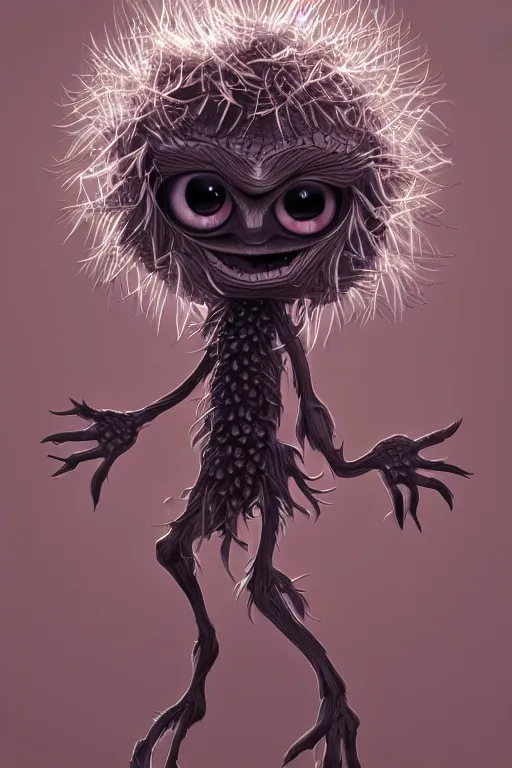 Image similar to a humanoid figure dandelion monster with large glowing eyes, highly detailed, digital art, sharp focus, trending on art station, artichoke, anime art style