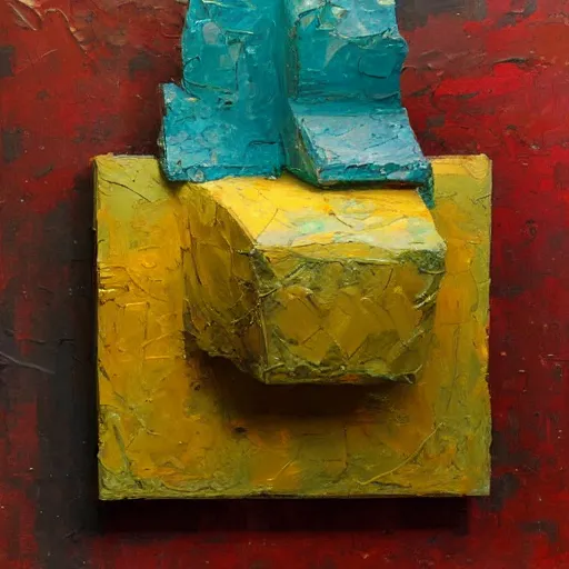 Image similar to an impasto painting by shaun tan and john chamberlain of an abstract forgotten sculpture by the caretaker and ivan seal