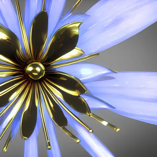 Image similar to a metallic iris flower, cybertronic, shiny unreal engine