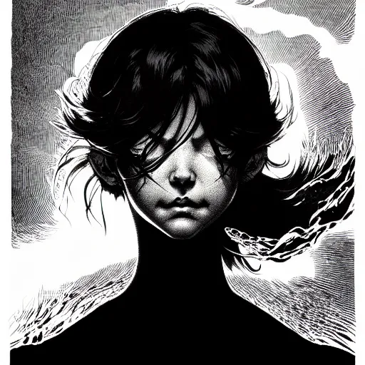 Prompt: portrait soft light, by bernie wrightson and killian eng and joe fenton, inspired by akira anime, etching, fine, sharp high detail, screen print,