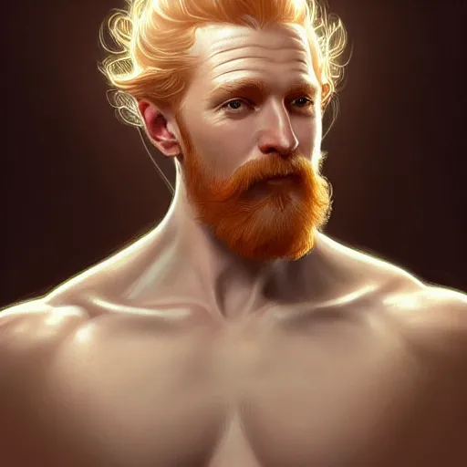 Image similar to beautiful natural middle aged male ginger god wearing a white perizoma, intricate, elegant, highly detailed, digital painting, artstation, concept art, smooth, sharp focus, illustration, art by artgerm and greg rutkowski and alphonse mucha and loish and WLOP