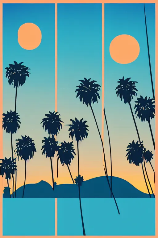 Image similar to minimalist boho style art of colorful los angeles at sunrise, illustration, vector art