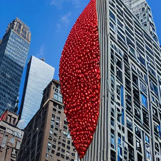 Prompt: a building of the shape of an amanita muscaria in the New York skyline