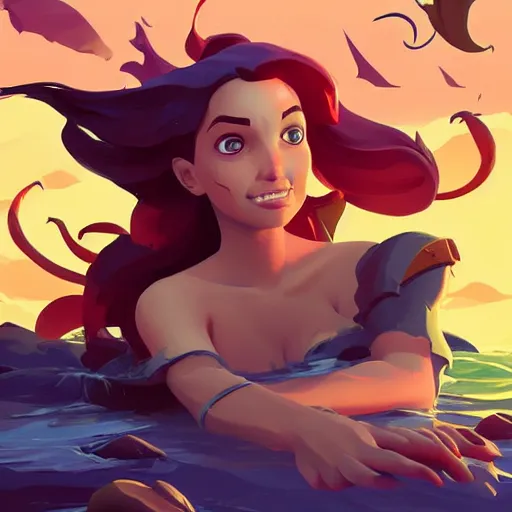 Image similar to painting mermaid treasure on sea of thieves game avatar hero smooth face median photoshop filter cutout vector, behance hd by jesper ejsing, by rhads, makoto shinkai and lois van baarle, ilya kuvshinov, rossdraws global illumination