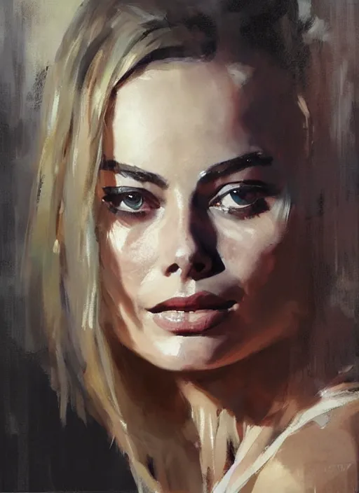 Image similar to portrait painting of margot robbie by jeremy mann, only one head single portrait