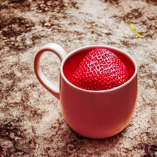 Image similar to a strawberry shaped mug floating in water