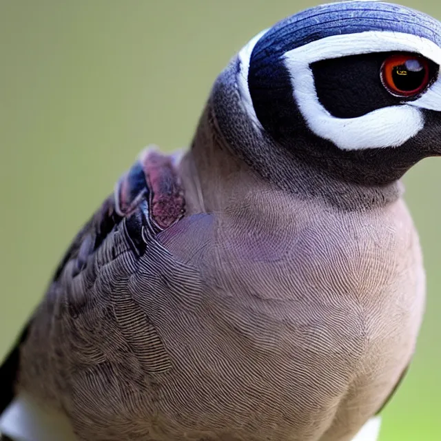 Prompt: turtle - beak pigeon, looking like a raccoon, confused animal
