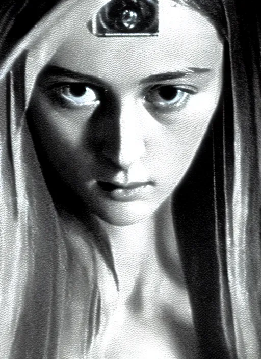 Image similar to 1971 film still from an Italian drama film of a young French actress as the goddess of razor blades. ultra detailed painting at 16K resolution and amazingly epic visuals. epically beautiful image. amazing effect, image looks gorgeously crisp as far as it's visual fidelity goes, absolutely outstanding. vivid clarity. ultra. iridescent. mind-breaking. mega-beautiful pencil shadowing. beautiful face. Ultra High Definition. godly shading. amazingly crisp sharpness. photorealistic film cel processed twice..