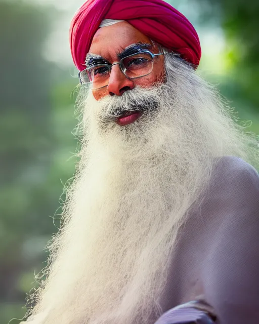 Image similar to A portrait of Sadhguru, highly detailed, trending on artstation, bokeh, 90mm, f/1.4