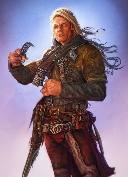 Prompt: gun slinger, dndbeyond, bright, colourful, realistic, dnd character portrait, full body, pathfinder, pinterest, art by ralph horsley, dnd, rpg, lotr game design fanart by concept art, behance hd, artstation, deviantart, hdr render in unreal engine 5