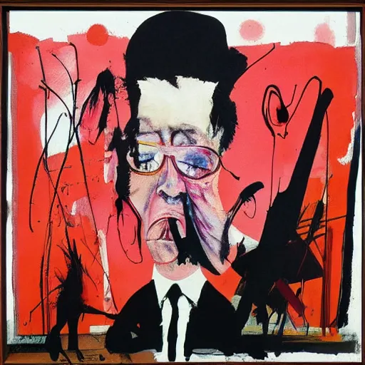 Image similar to minimalist album cover painting by Ralph Steadman, Francis Bacon, Hunter S Thompson
