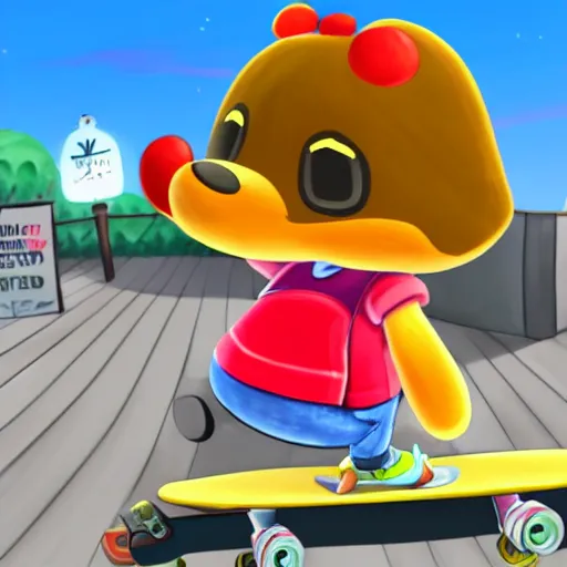 Image similar to A digital drawing fish lens of Isabelle from Animal Crossing skateboarding, trending on Twitter