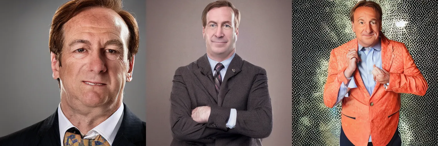 Prompt: Portrait photo of Saul Goodman, color, studio lighting