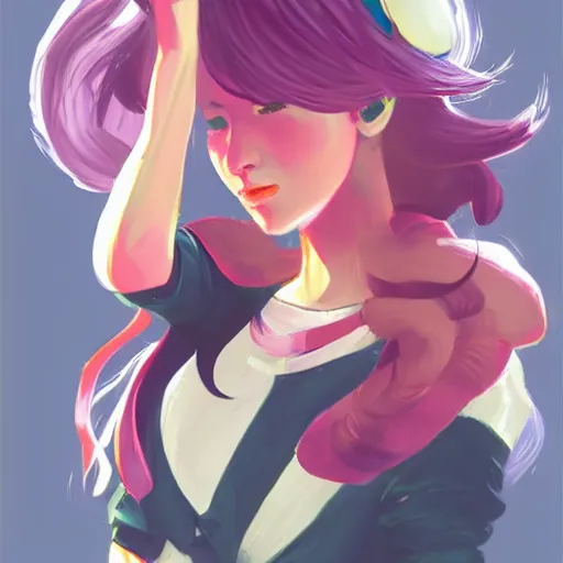 Image similar to female character inspired by 9 0's fashion and by madeline from celeste, art by rossdraws