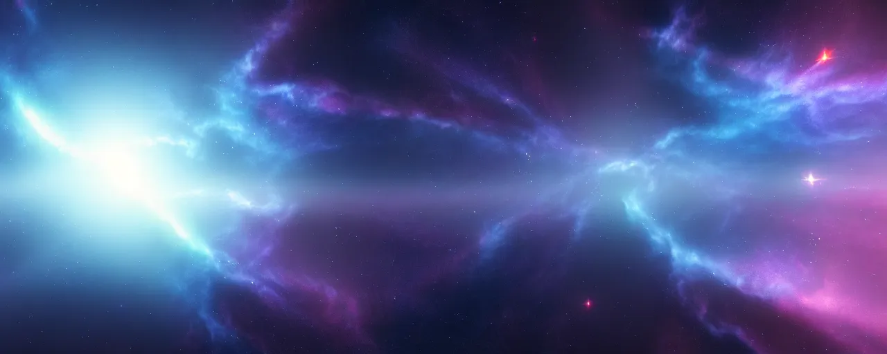 Image similar to minimalist cinematic scifi render of atmospheric space, nebula, hubble, volumetric lighting, 4 k, 8 k, hd