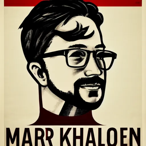 Image similar to a portrait of markiplier painted by shepard fairey, propaganda poster.