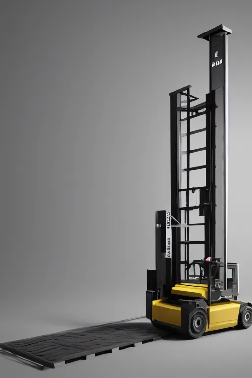 Prompt: Gorgeous 3D render of the iconic Braun forklift designed by Dieter Rams