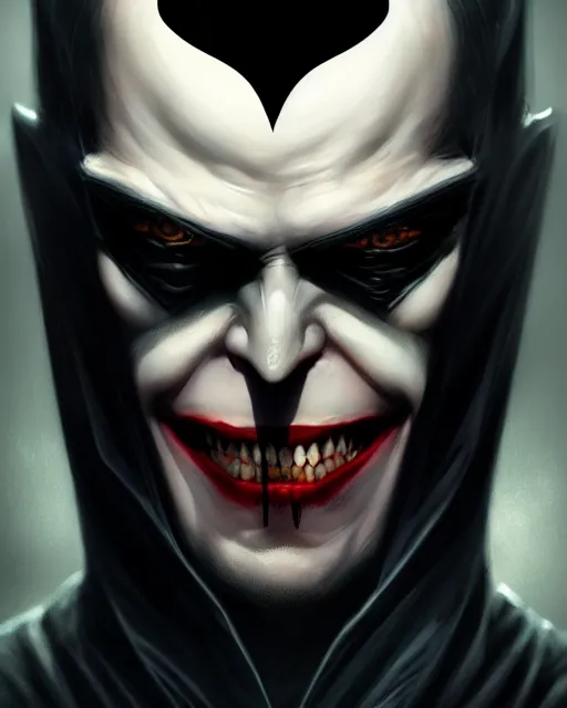 Image similar to vampire batman, evil smile, realistic character concept, full body, sinister pose, comic book, illustration, slender symmetrical face and body, cinematic lighting, hyperdetailed, cgsociety, 8k, high resolution, Charlie Bowater, Tom Bagshaw, Steve Niles, insanely detailed and intricate