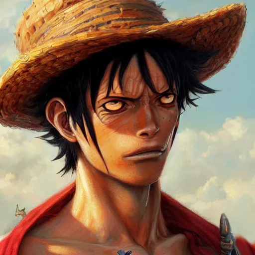 Prompt: monkey d luffy as a realistic fantasy d & d character, close - up portrait art by donato giancola and greg rutkowski, realistic face, digital art, trending on artstation