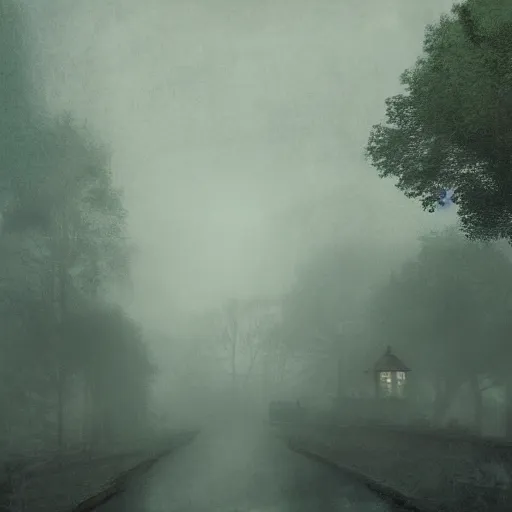 Image similar to old czech city Decin green and red tones, by Aron Wiesenfeld and beksincki, cinematic, detailed illustration, nature, fog, dark colors, suspense, intricate, 8k