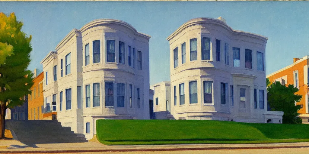 Prompt: google street view of ( 1 0 1 dempster street evanston illinois ), painted by edward hopper