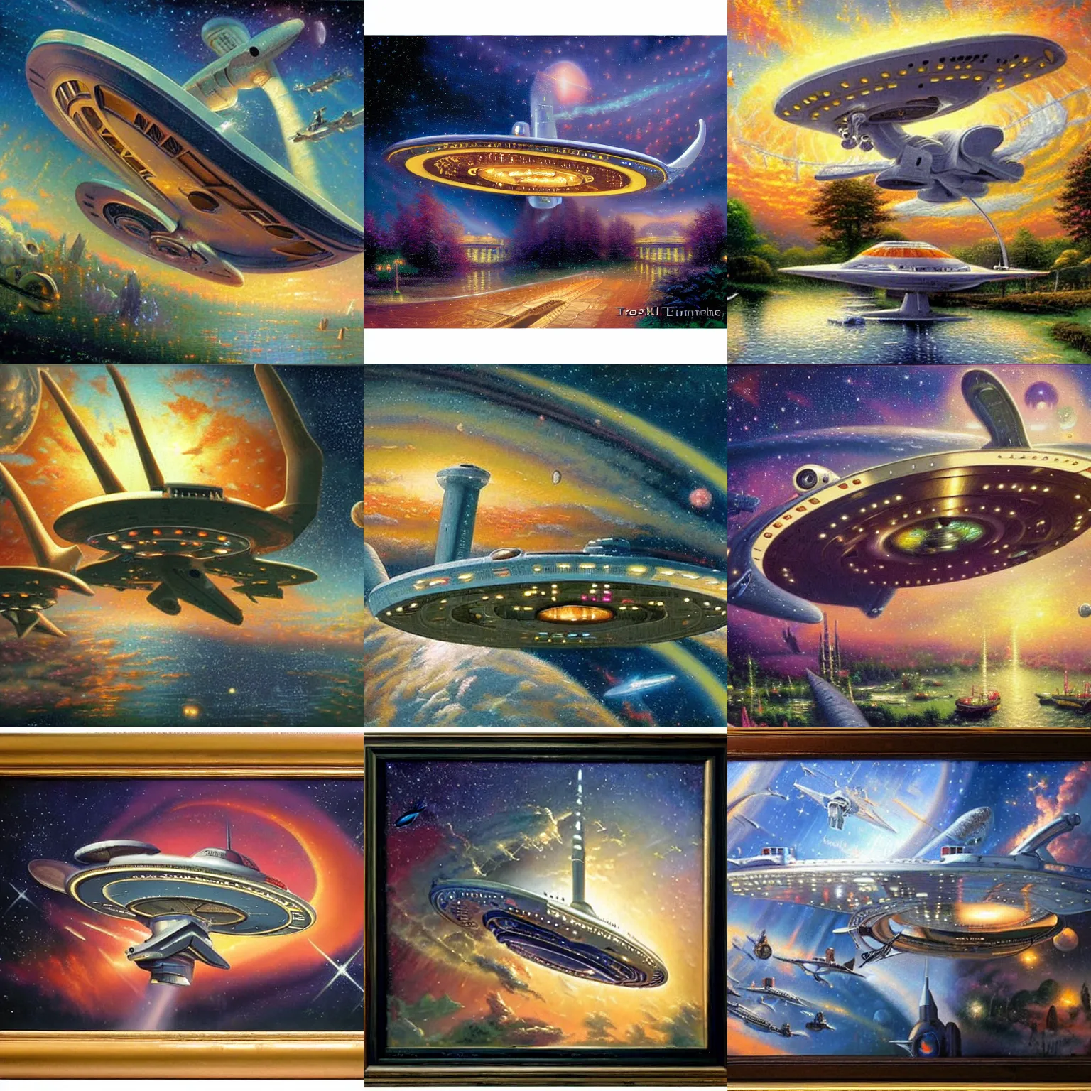 Prompt: The starship enterprise, painting by thomas kinkade