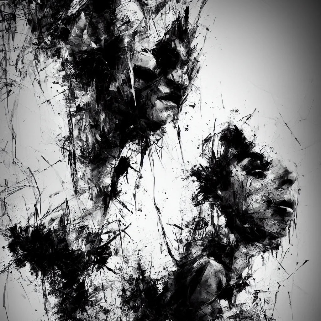 Image similar to black and white full shot cinematographic man abstract expressionism quality render unreal engine 5, 3 d by russ mills