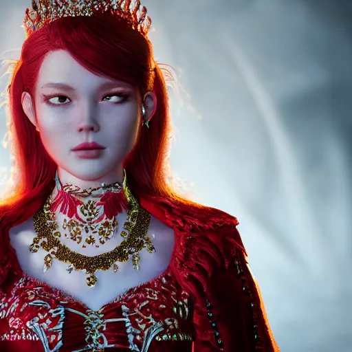 Image similar to portrait of evil princess of rubies with fair skin, ornate 8 k gorgeous intricate detailed, accent lighting, dramatic light, octane render