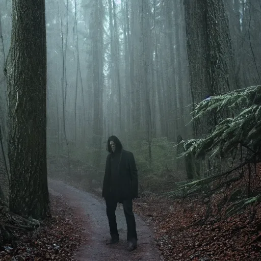 Image similar to Keanu reeves in The woods foggy but clear image 4k detailed