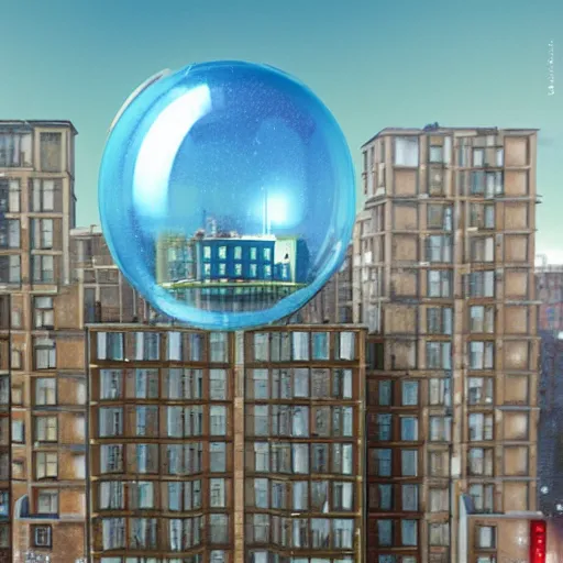 Image similar to a snow globe with a soviet apartment building in it, a computer rendering by leandro erlich, trending on cgsociety, retrofuturism, tesseract, isometric, physically based rendering