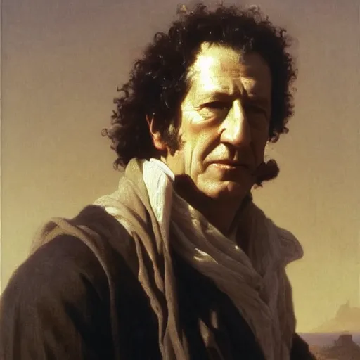 Image similar to painting of geoffrey rush as hector barbosaa. art by william adolphe bouguereau. during golden hour. extremely detailed. beautiful. 4 k. award - winning.