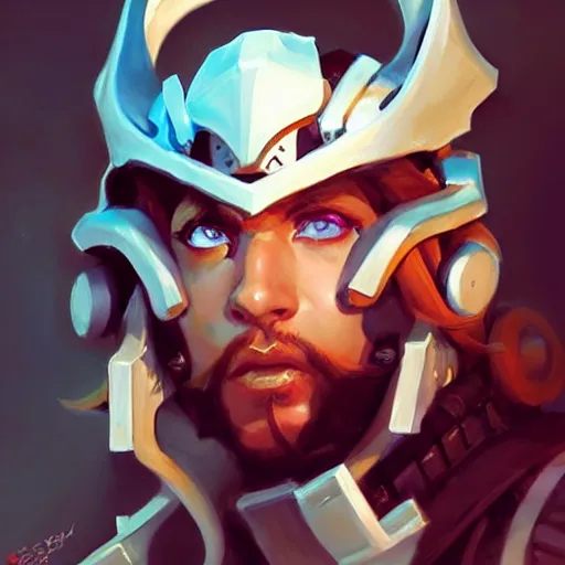 Image similar to Greg Manchess portrait painting of human fantasy warrior as Overwatch character, wacky, medium shot, asymmetrical, profile picture, Organic Painting, sunny day, Matte Painting, bold shapes, hard edges, street art, trending on artstation, by Huang Guangjian and Gil Elvgren and Sachin Teng