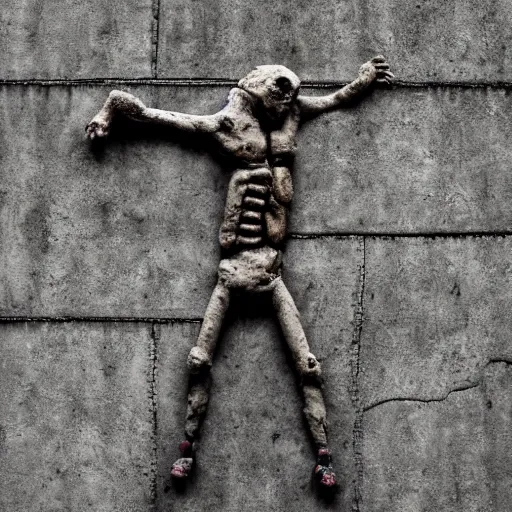 Image similar to humanoid creature made from crumbling corroded concrete