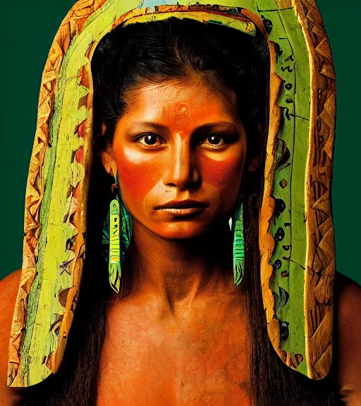 Prompt: portrait_photo_of_a_stunningly beautiful mayan maiden, 16th century, hyper detailed by Annie Leibovitz, Steve McCurry, David Lazar, Jimmy Nelsson, professional photography