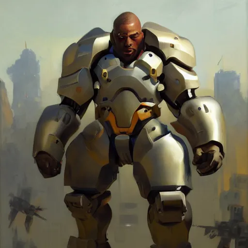 Image similar to greg manchess portrait painting of fully armored bionic augmented the foundation aka dwayne the rock as overwatch character, medium shot, asymmetrical, profile picture, organic painting, sunny day, matte painting, bold shapes, hard edges, street art, trending on artstation, by huang guangjian, gil elvgren, ruan jia, greg rutkowski, gaston bussiere