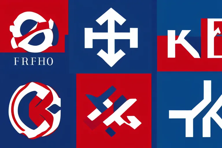 Image similar to logo designs for fhk studio, red white and blue colors, made in adobe illustrator