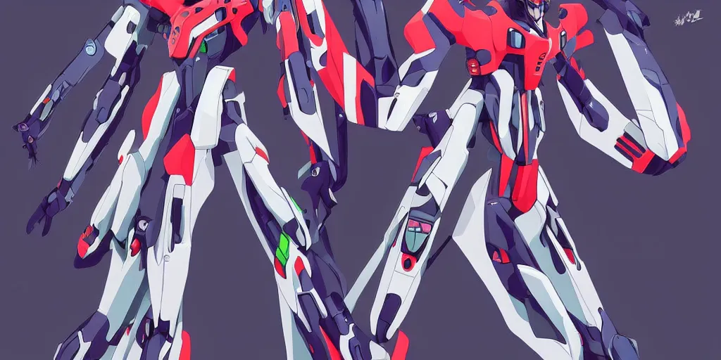 Image similar to the anime neon genesis evangelion mech suit , digital art, art station, tredning on art station, anime, colorful art