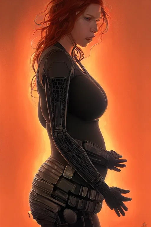 Image similar to pregnant black widow, realistic portrait, symmetrical, highly detailed, digital painting, artstation, concept art, smooth, sharp focus, illustration, cinematic lighting, art by artgerm and greg rutkowski and alphonse mucha