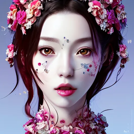 Prompt: the portrait of the absurdly beautiful, graceful, elegant, gorgeous, fashionable photorealistic anime woman made of cherries and white petals with tears, an ultrafine hyperdetailed illustration by kim jung gi, irakli nadar, intricate linework, bright colors, octopath traveler, final fantasy, unreal engine highly rendered, global illumination, radiant light, intricate environment