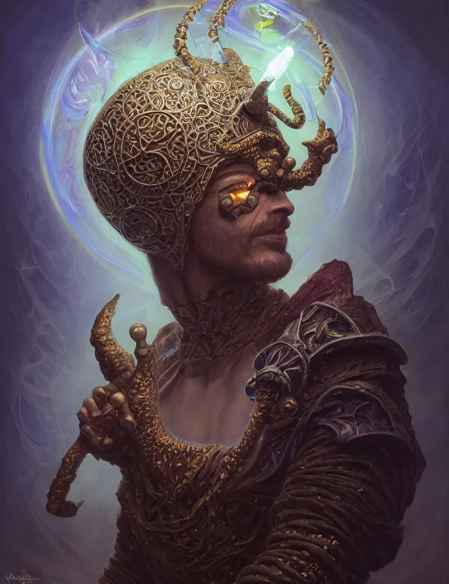 Image similar to front shot of a court jester character, hyperdimensional, bioluminescent hypercubes, ((intricate)), elegant, highly detailed, centered, (((artstation, concept art, smooth, sharp focus, artgerm, Tomasz Alen Kopera, Peter Mohrbacher, donato giancola, Joseph Christian Leyendecker, WLOP, Boris Vallejo))), mugshot!!!!!, ugly!!!!!!, octane render, nvidia raytracing demo, grainy, muted, 8K, digitalblasphemy