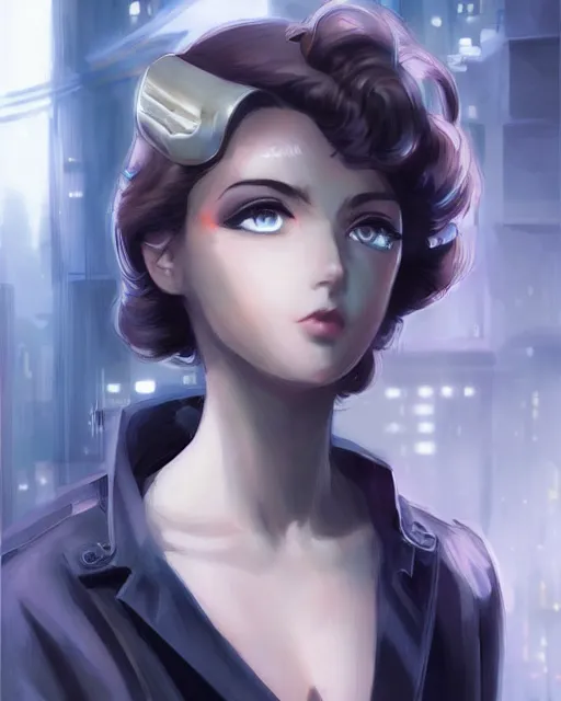 Prompt: portrait Anime 1940s Detective smoking, cyberpunk, high detail of the face, high detail, high modernization, artgerm, realistic shaded lighting