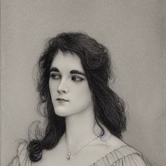 Prompt: a highly detailed beautiful portrait in the style of charles dana gibson and in the style of jean delville.