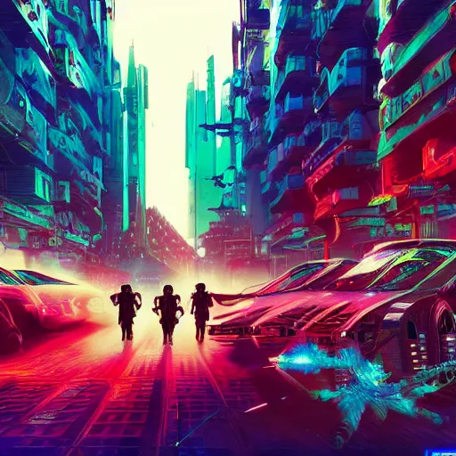 Prompt: cyberpunk city lsd star wars