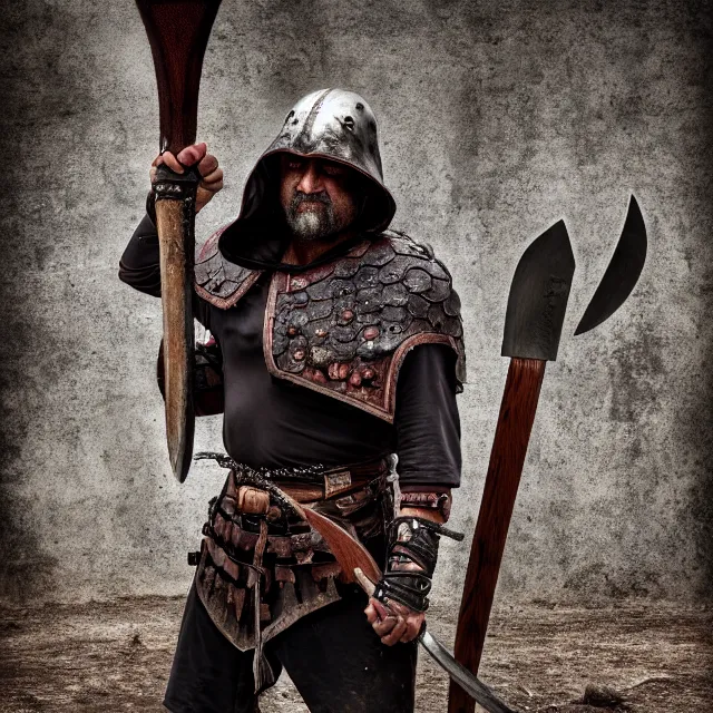 Prompt: warrior with big axe and executioner's hood, highly detailed, 8 k, hdr, smooth, sharp focus, high resolution, award - winning photo