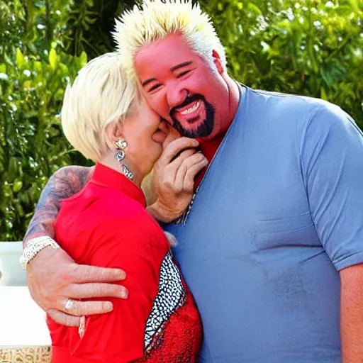 Prompt: guy fieri smiling ear to ear after smelling a fart from a big woman ’ s rear end