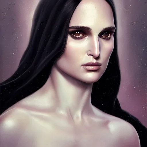 Prompt: tom bagshaw portrait, beautiful mix of natalie portman in desert robes, black hair, professionally retouched, focus eyes, ultra realistic soft painting, insanely detailed linework, symmetrical accurate intricate features, behance, 8 k