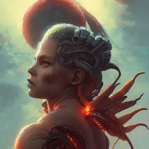 Prompt: alien fire princess, detailed portrait, intricate complexity, by greg rutkowski, artgerm, ross tran, conrad roset, takato yomamoto, ilya kuvshinov. 4 k, beautiful, cinematic dramatic atmosphere