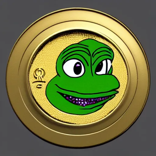 Image similar to super rich happy pepe, coins, gold, crystals, greg rutkowski