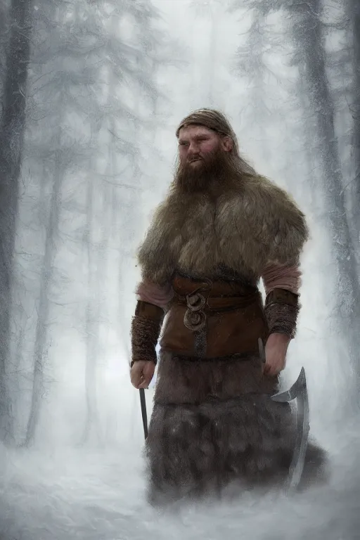Prompt: epic portrait an male viking petting an big fluffy world during blizzardy winter weather, blurry forest backround, digital painting, artstation, concept art, soft light, hdri, smooth, sharp focus, illustration, fantasy, intricate, elegant, highly detailed, D&D, matte painting, in the style of Greg Rutkowski and Alphonse Mucha and artemisia, 8k, highly detailed, jurgens, rutkowski, bouguereau, pastoral, rustic, georgic, detailed concept art, illustration, colorful pastel, painting, detail, ultra detailed, digital art, 4K,